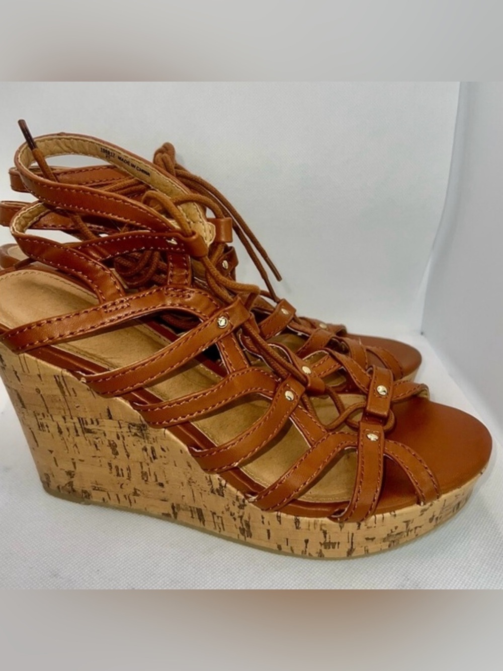 Trash & Luxury Lace Up Gladiator Espadrilles Cork Wedge Platform Sandals Brown 7